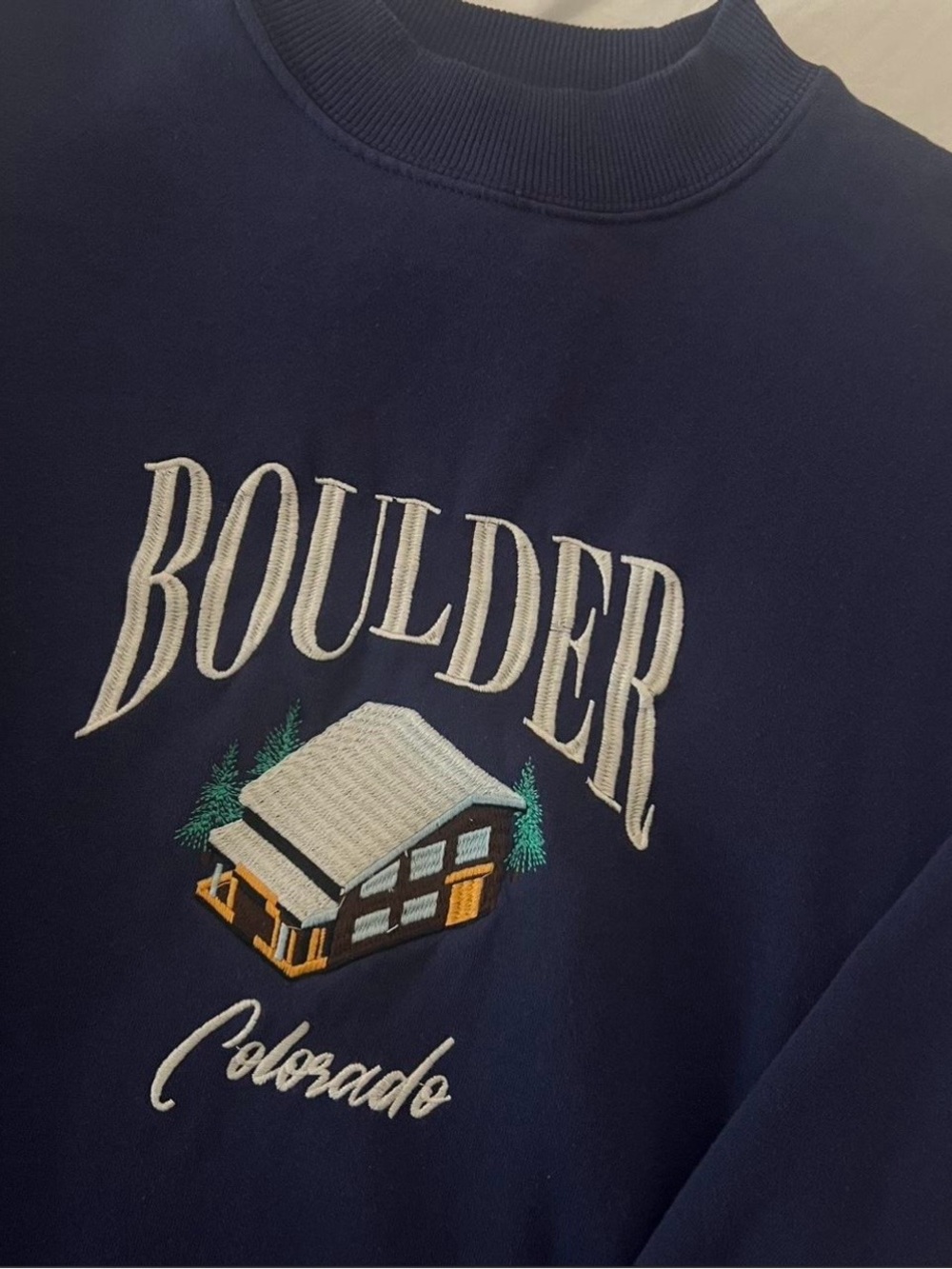 PacSun Navy Crewneck Sweatshirt with Boulder Colorado Embroidery